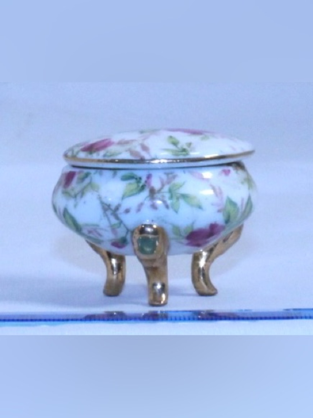 Vintage LEFTON China "Rose Chintz" Porcelain Footed Trinket Box